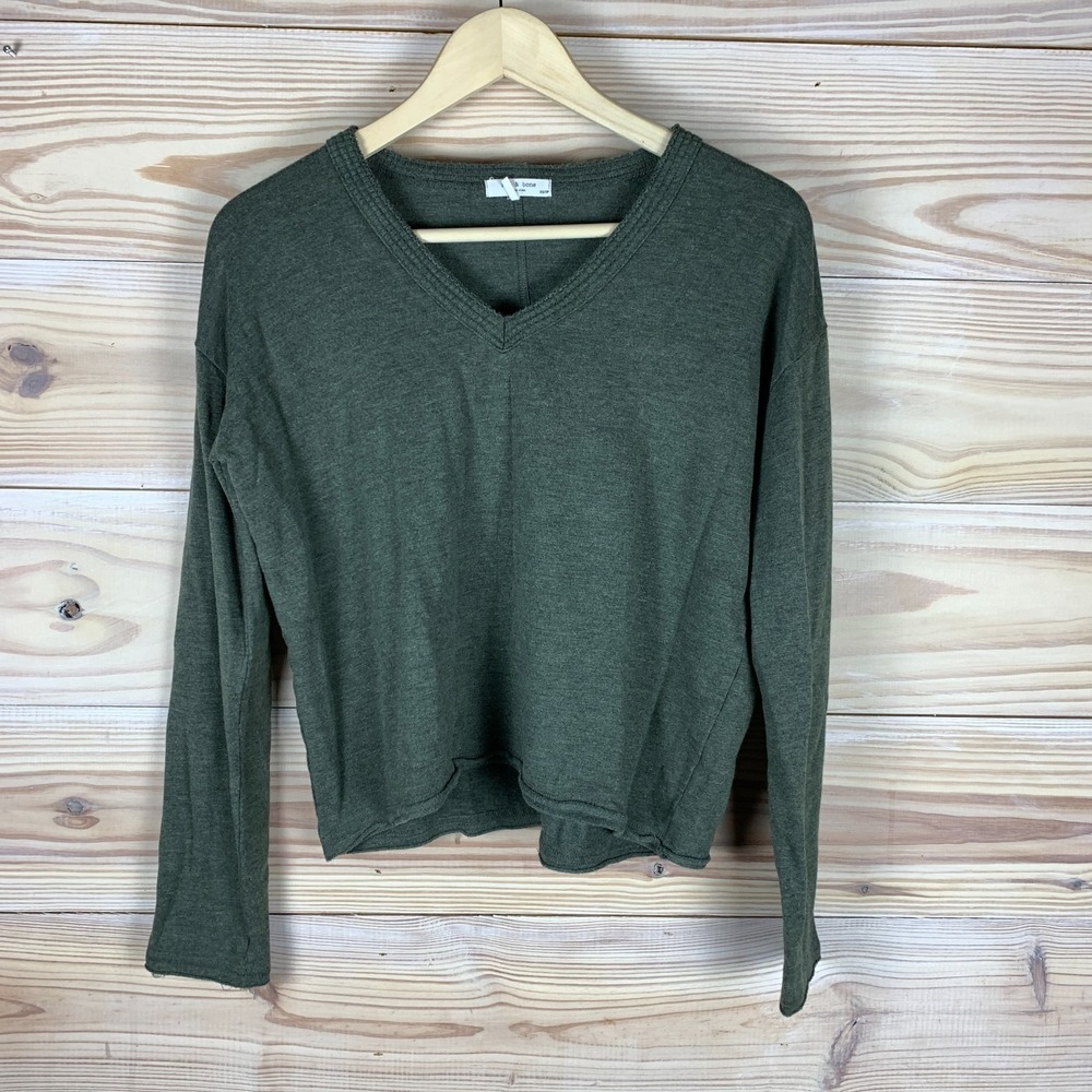Rag & Bone Top Womens XS Crop Long Sleeve Green V Neck Stretch‎ Tee